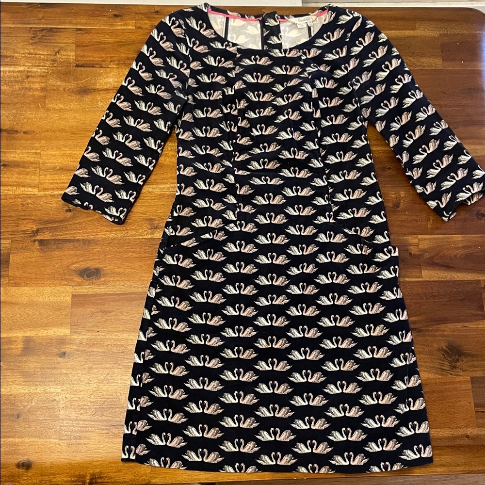 Boden Navy Dress with Swan Design
